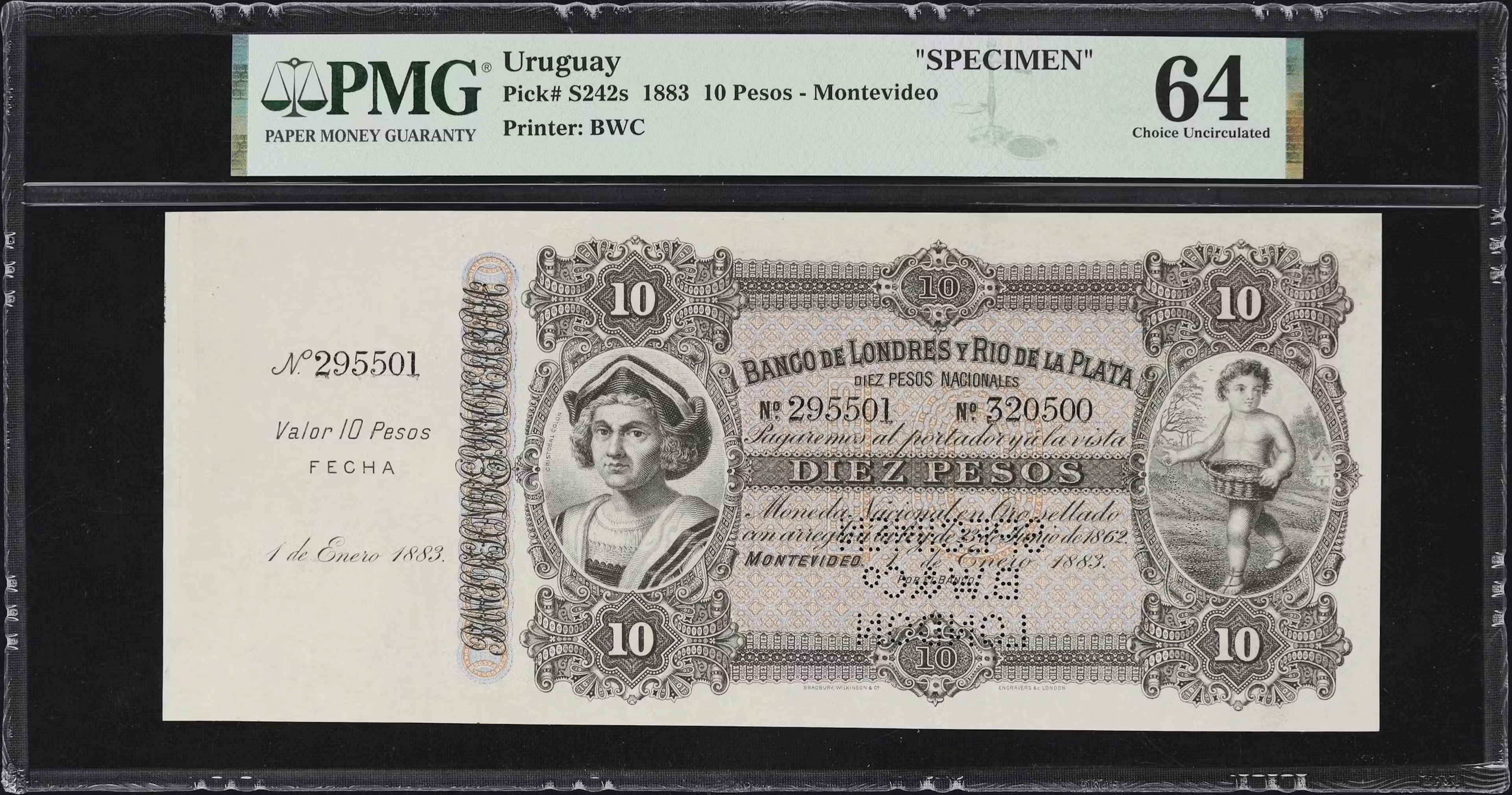 URUGUAY. Banco de Londres y Rio de la Plata. 10 Pesos, 1.1.1883. P-S242s.