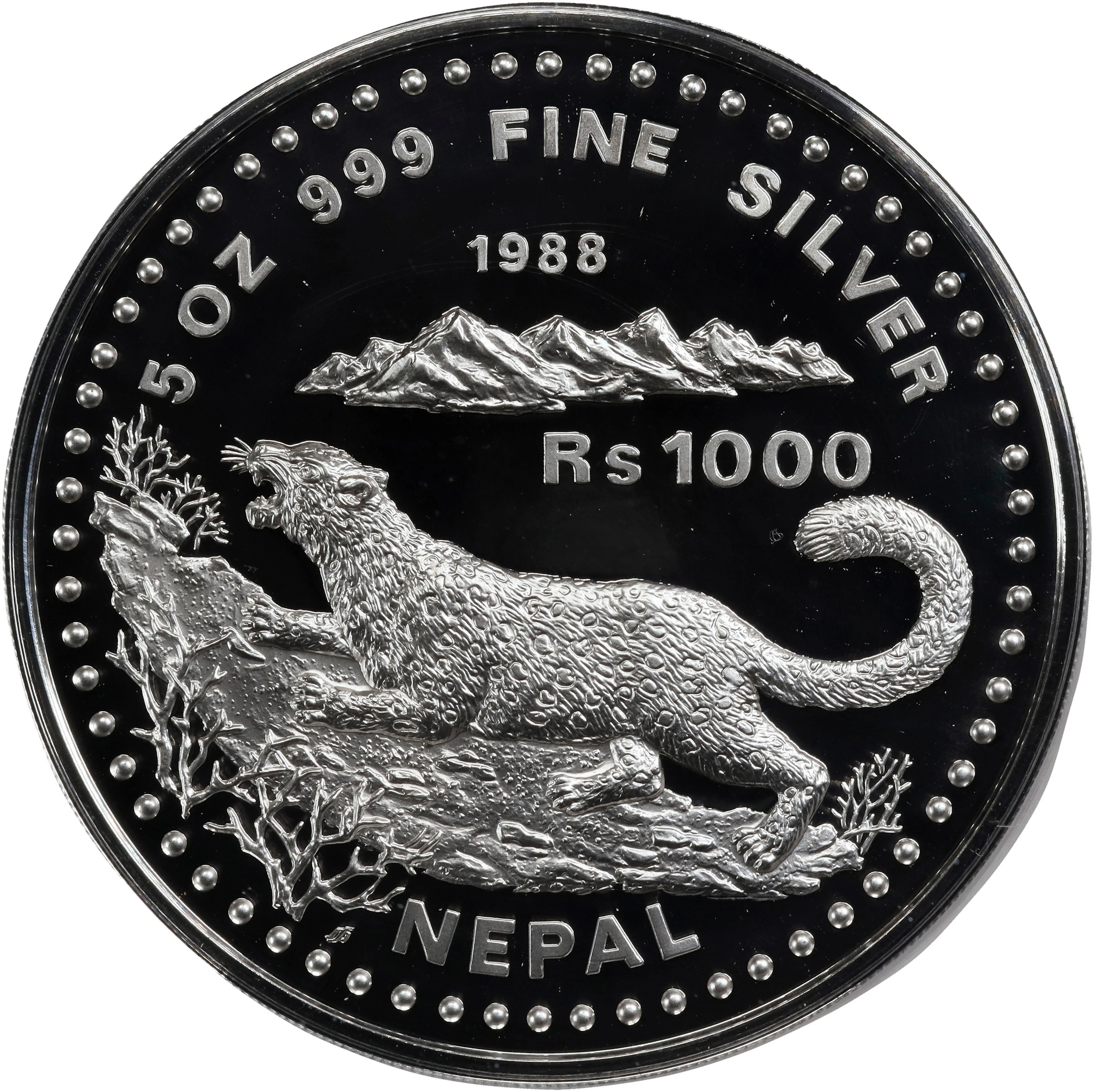 NEPAL. Silver 1000 Rupees (5 Ounces), 1988. Singapore Mint. Birendra