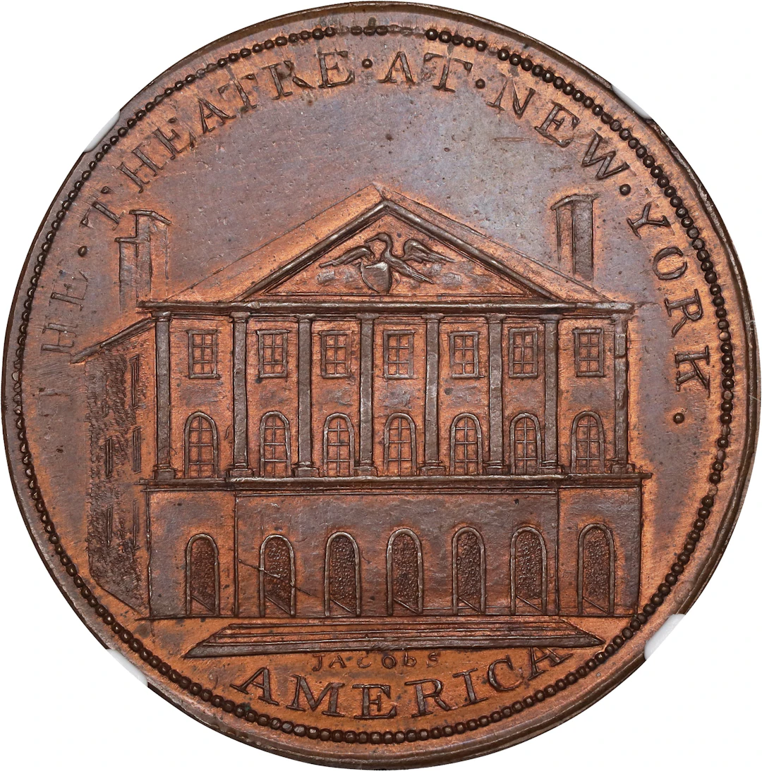 Undated (ca. 1797) Theatre at New York Token. W-9080. Rarity-6. MS-65 RB (NGC).