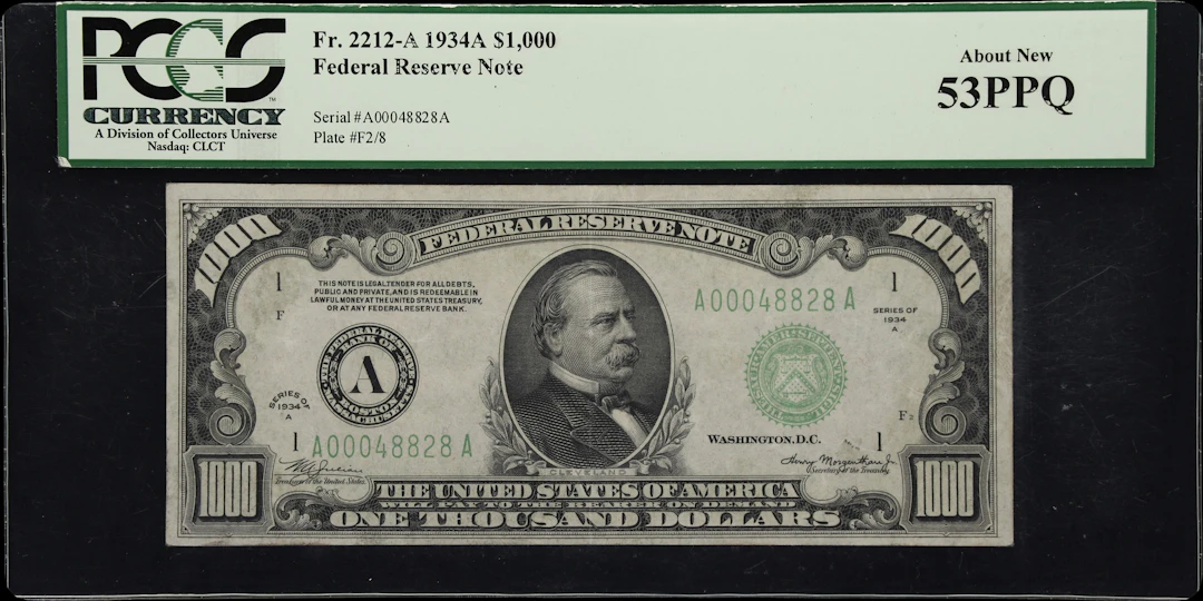 Fr. 2212-A. 1934A $1000 Federal Reserve Note. Boston. PCGS Currency