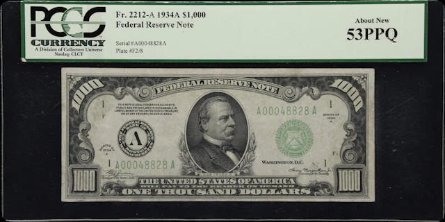 Fr. 2212-A. 1934A $1000 Federal Reserve Note. Boston. PCGS Currency