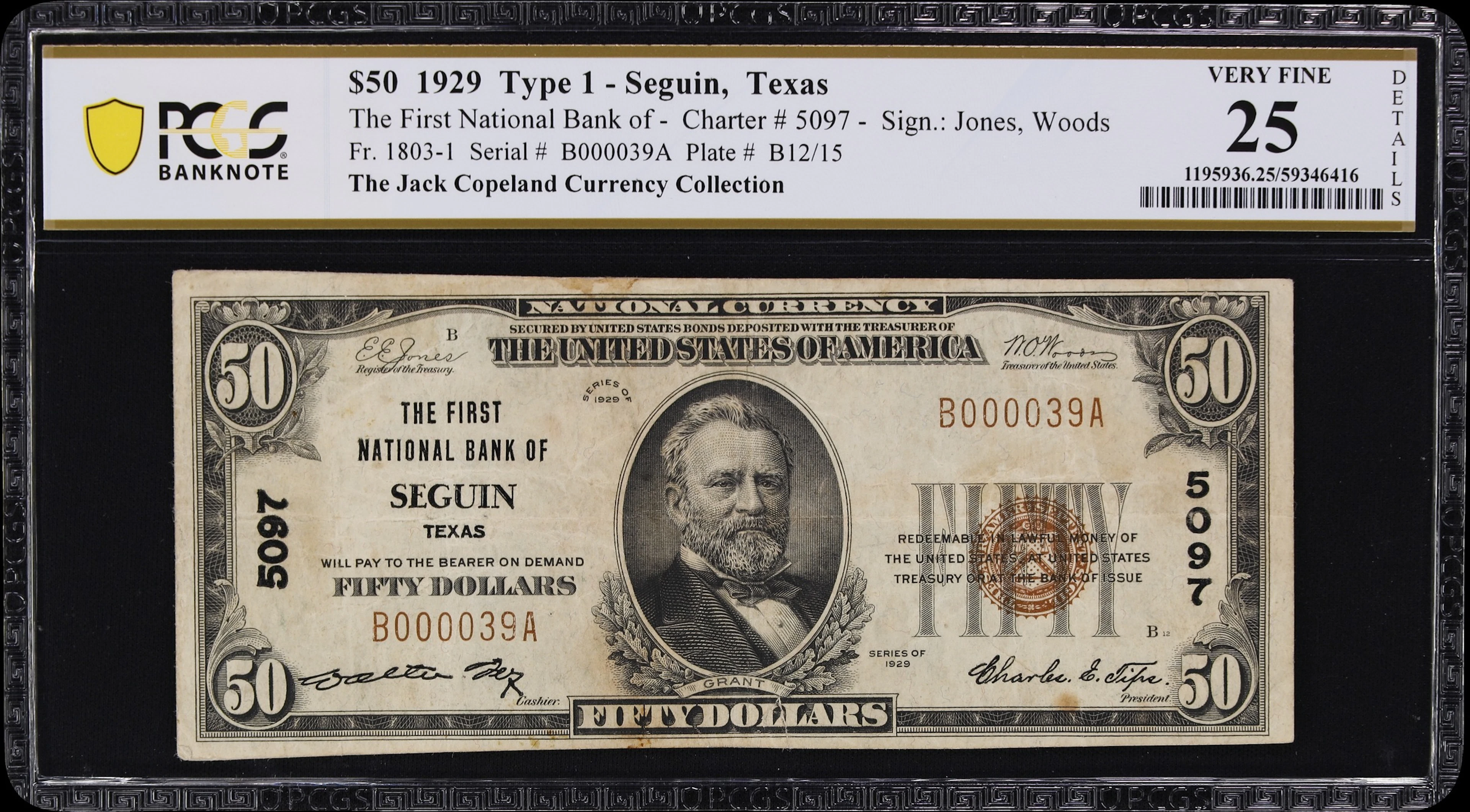 Seguin, Texas. $50 1929 Ty. 1. Fr. 1803-1. First NB. Charter #5097.