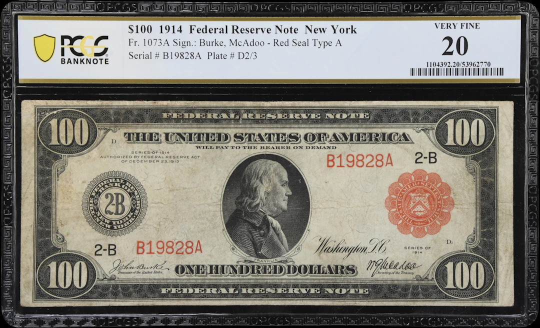 Fr. 1073a. 1914 Red Seal $100 Federal Reserve Note. New York. PCGS