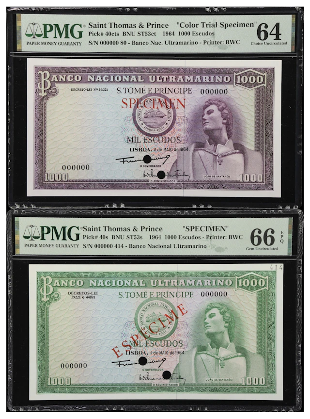 (◊) SAINT THOMAS & PRINCE. Lot of (2). Banco Nacional Ultramarino.