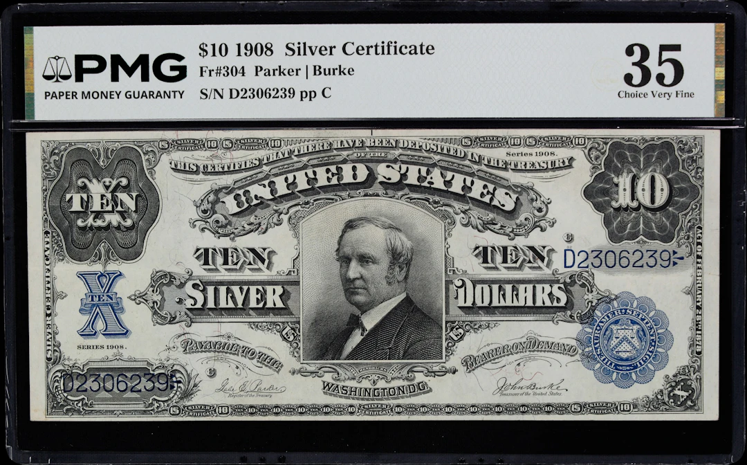 Fr. 304. 1908 $10 Silver Certificate. PMG Choice Very Fine 35.