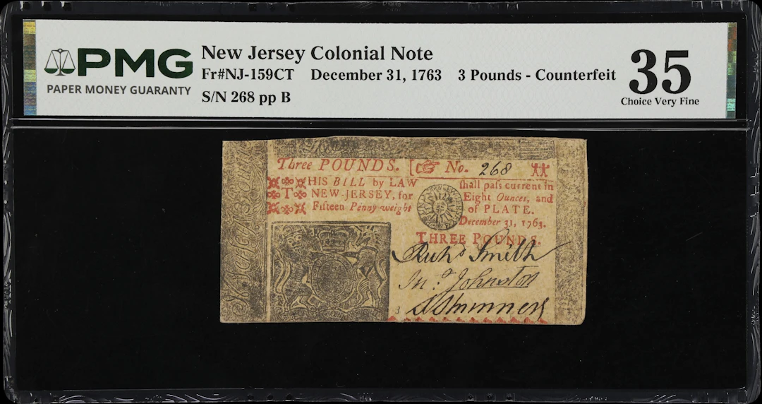 NJ-159CT. New Jersey. December 31, 1763. 3 Pounds. PMG Choice Very