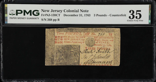 NJ-159CT. New Jersey. December 31, 1763. 3 Pounds. PMG Choice Very