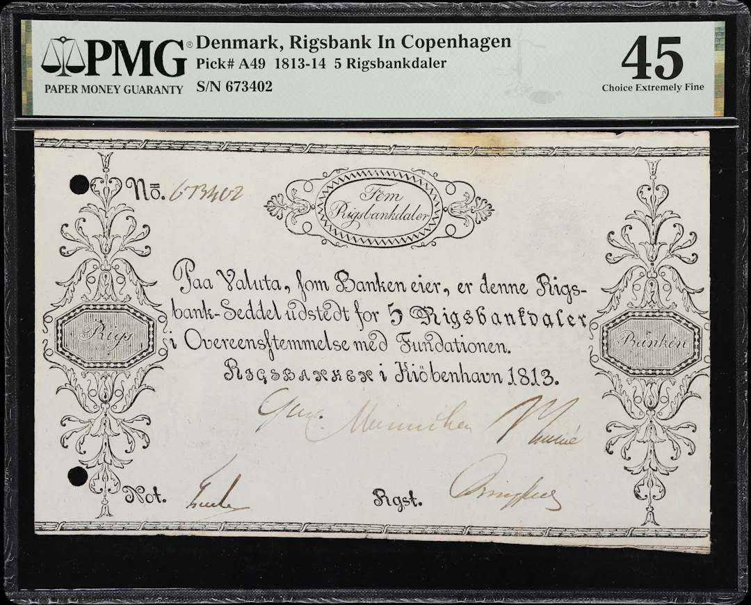 (◊) DENMARK. Rigsbanken i Kiobenhavn. 5 Rigsbankdaler, 1813. P-A49.