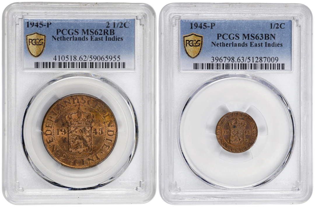NETHERLANDS EAST INDIES. Duo of Copper Denominations (2 Pieces), 1945-P.