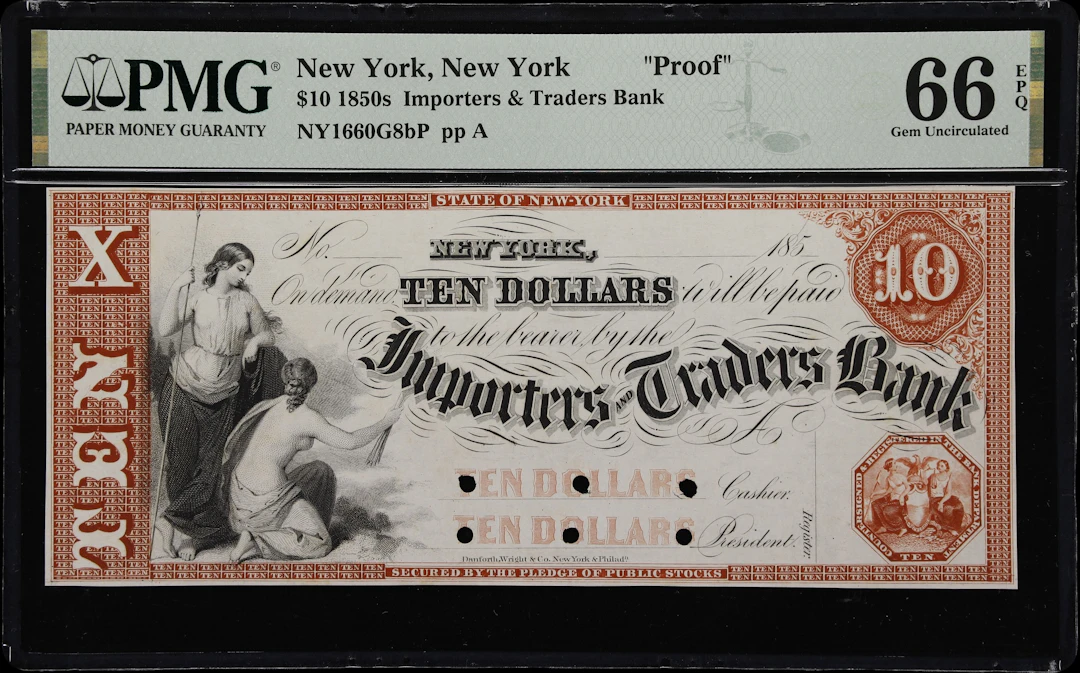 New York, New York. Importers & Traders Bank. 185x $10. PMG Gem Uncirculated