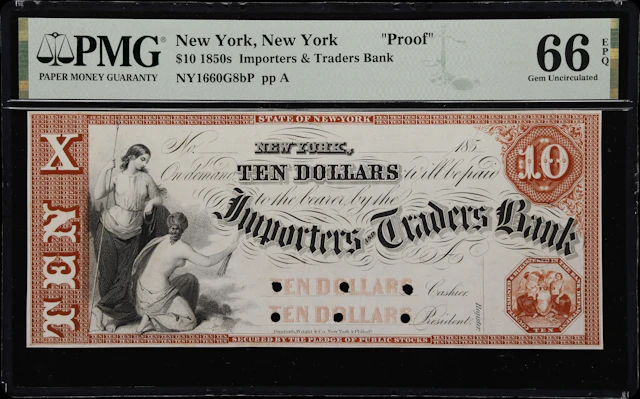 New York, New York. Importers & Traders Bank. 185x $10. PMG Gem Uncirculated
