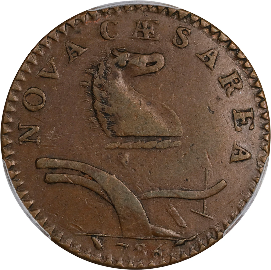 1786 New Jersey Copper. Maris 20-N, W-4905. Rarity-4. Curved Plow