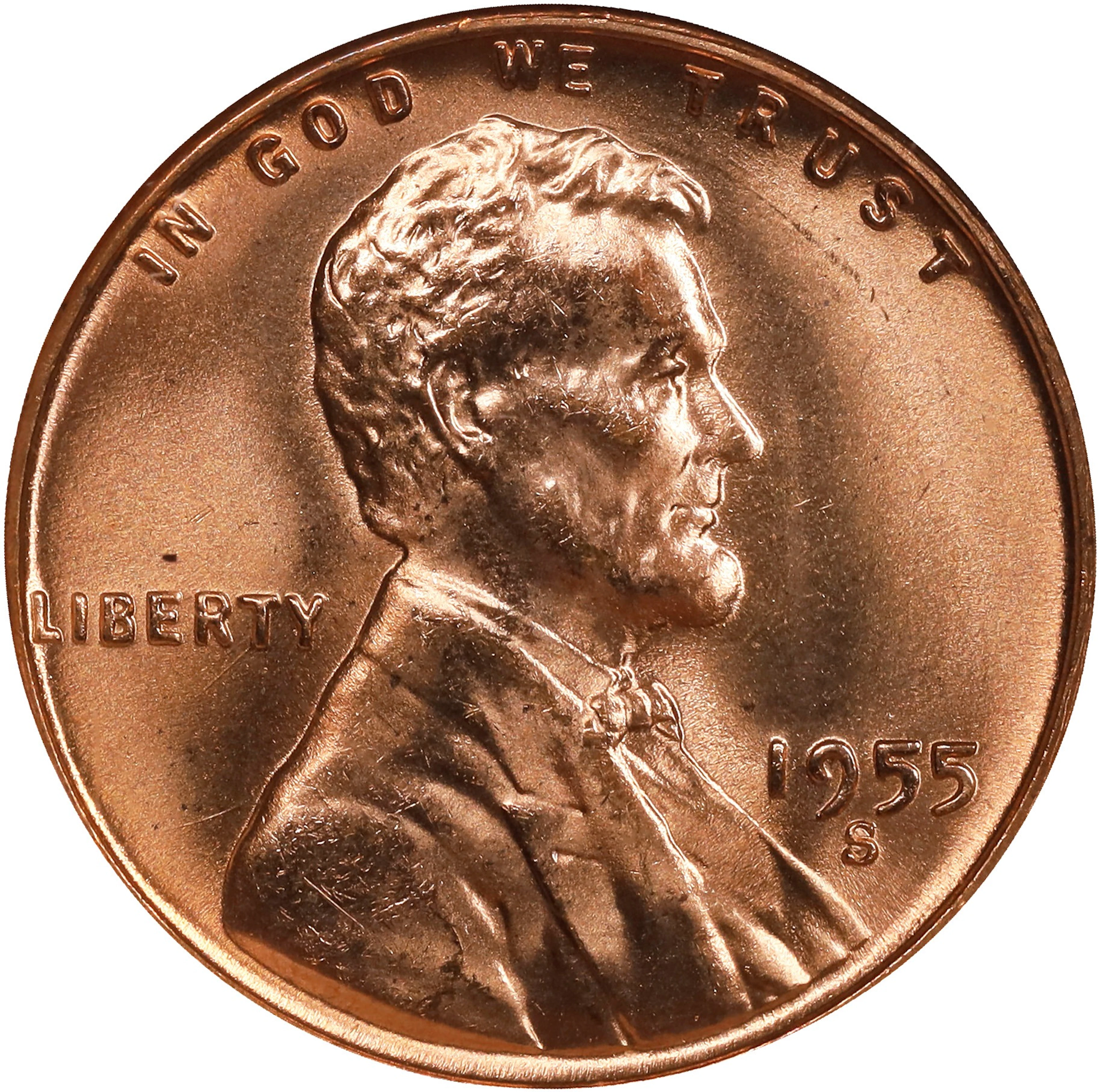 1955-S Lincoln Cent. MS-67 RD (NGC).