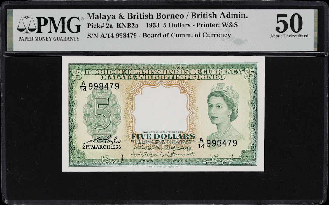 MALAYA AND BRITISH BORNEO. Board of Commissioners of Currency. 5 Dollars