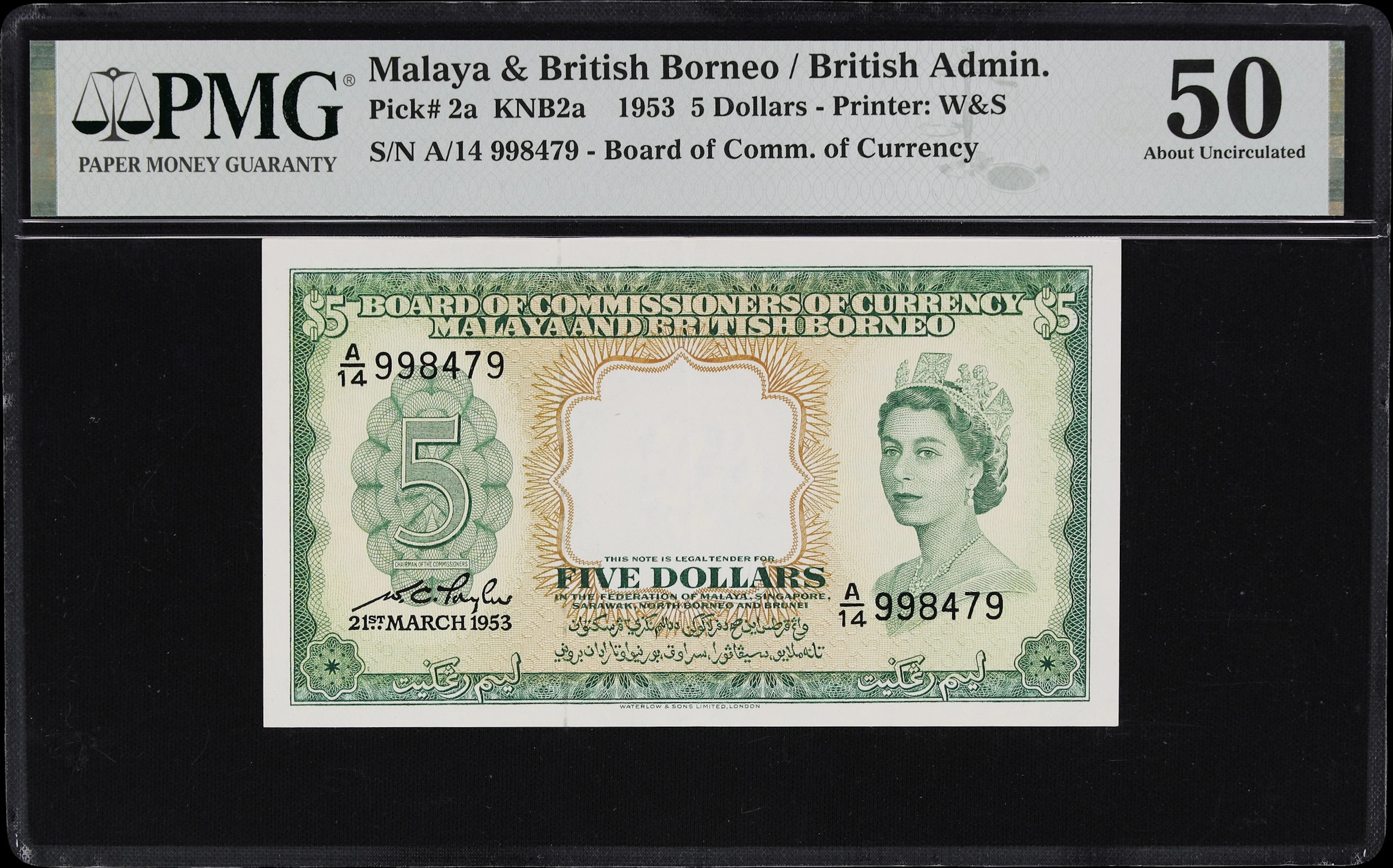 MALAYA AND BRITISH BORNEO. Board of Commissioners of Currency. 5 Dollars
