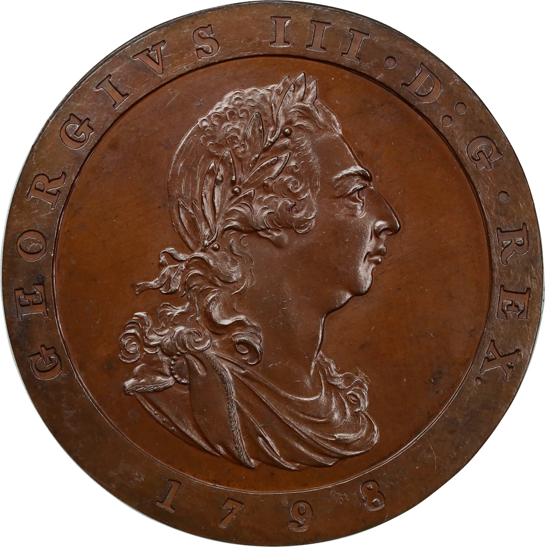 ISLE OF MAN. Bronzed Copper Proof Penny, 1798. Birmingham (Soho) Mint.