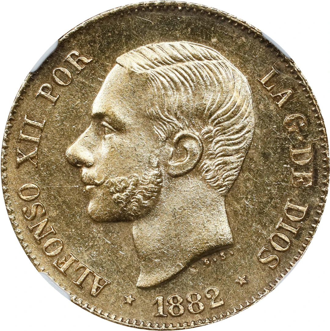 PHILIPPINES. 4 Pesos, 1882. Manila Mint. Alfonso XII. NGC MS-63.