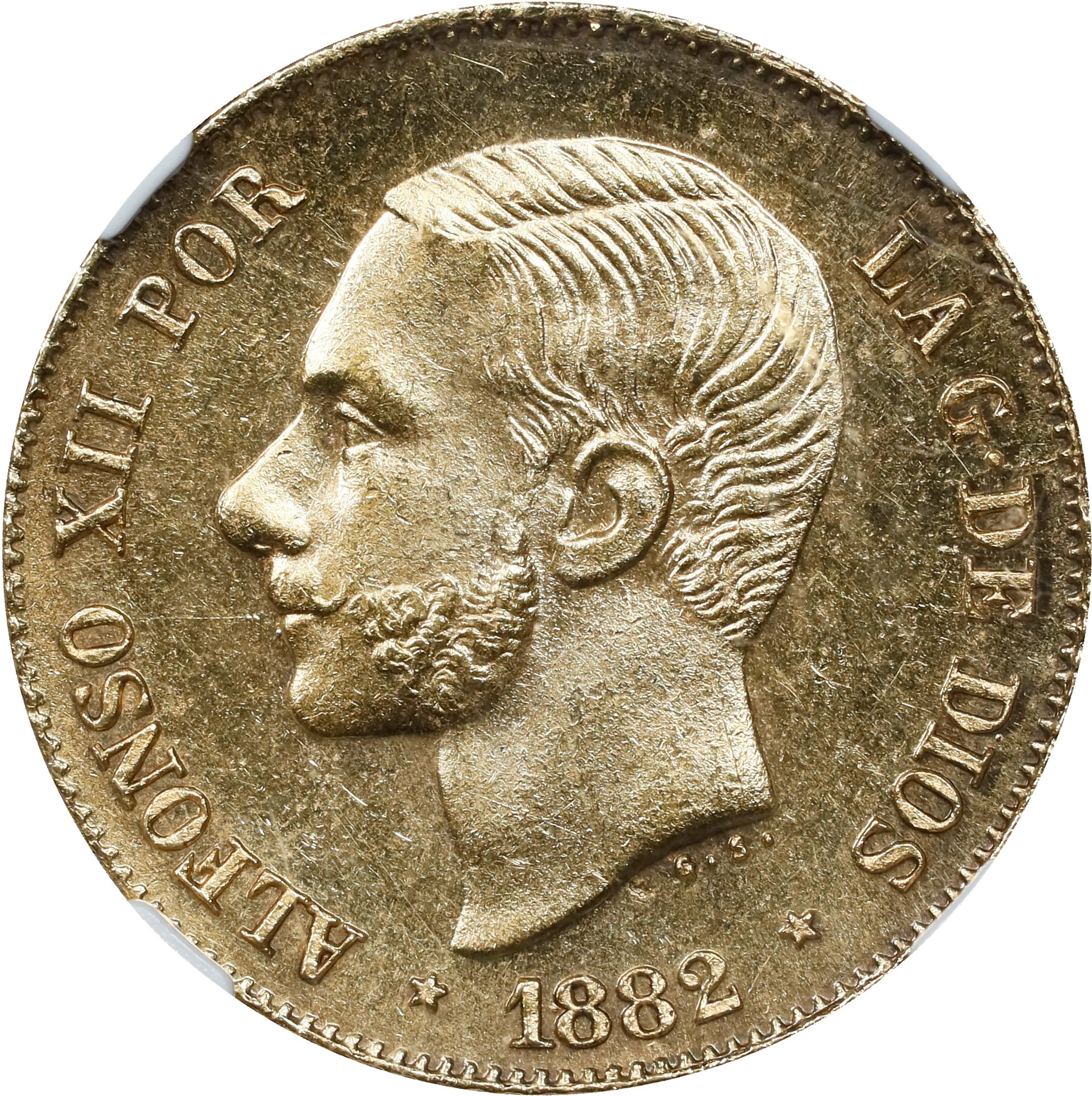 PHILIPPINES. 4 Pesos, 1882. Manila Mint. Alfonso XII. NGC MS-63.