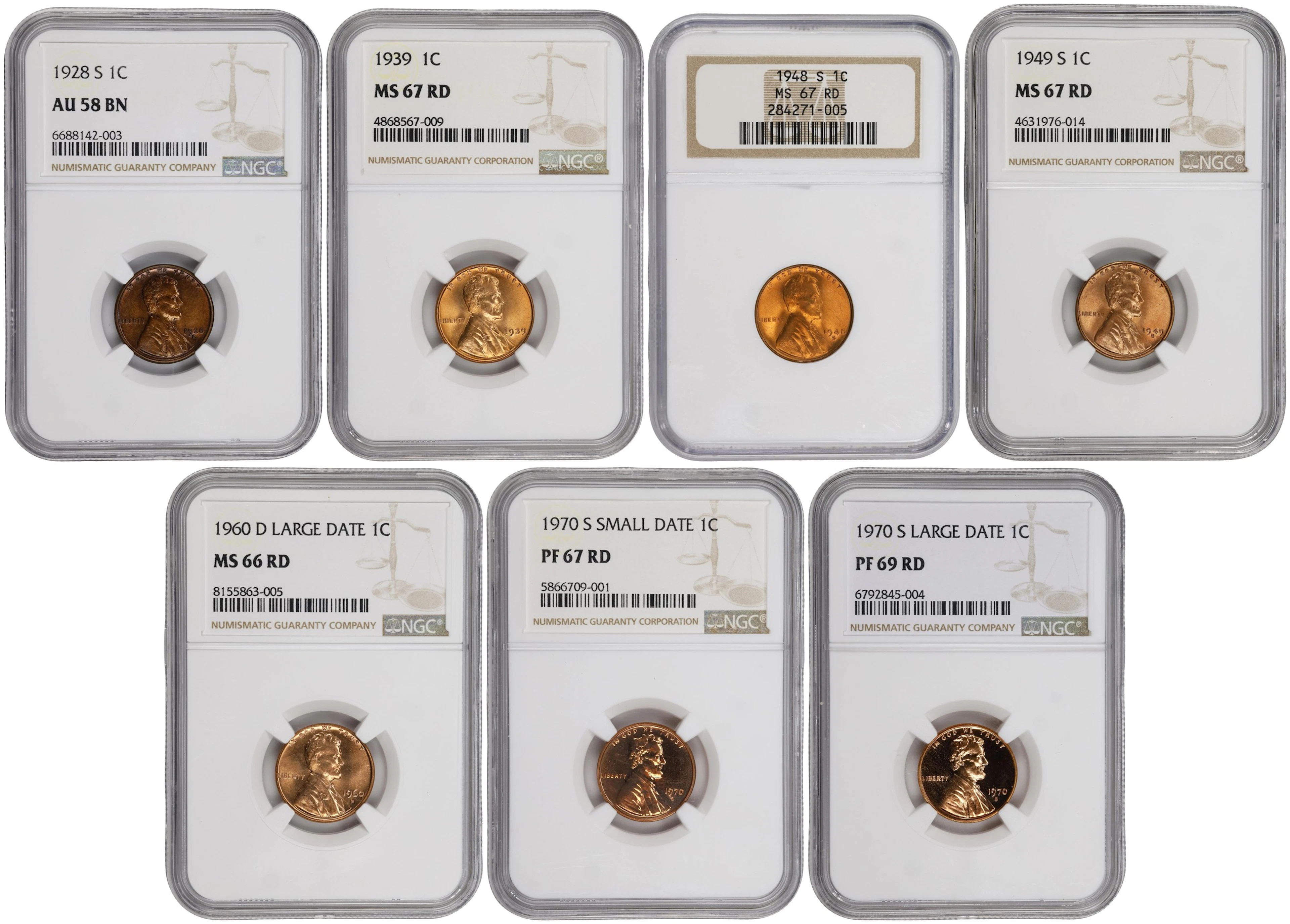 Lot of (7) Mixed Date Lincoln Cents. (NGC).