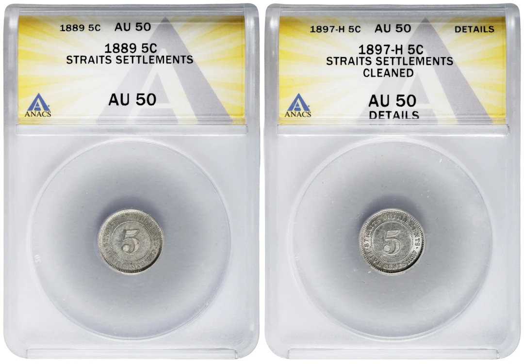 STRAITS SETTLEMENTS. Duo of 5 Cents (2 Pieces), 1889 & 1897. Victoria.