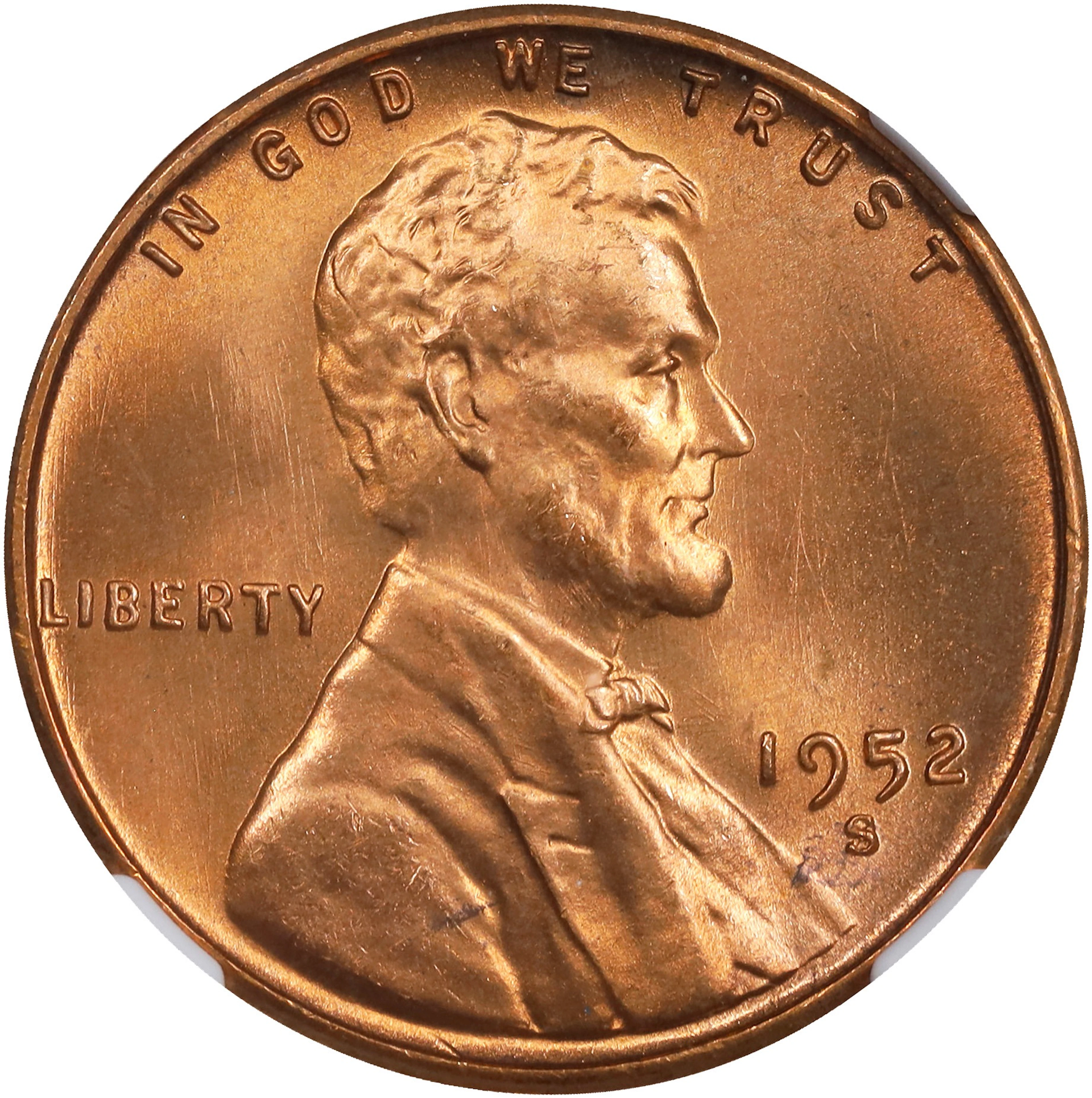 1952-S Lincoln Cent. MS-67 RD (NGC).