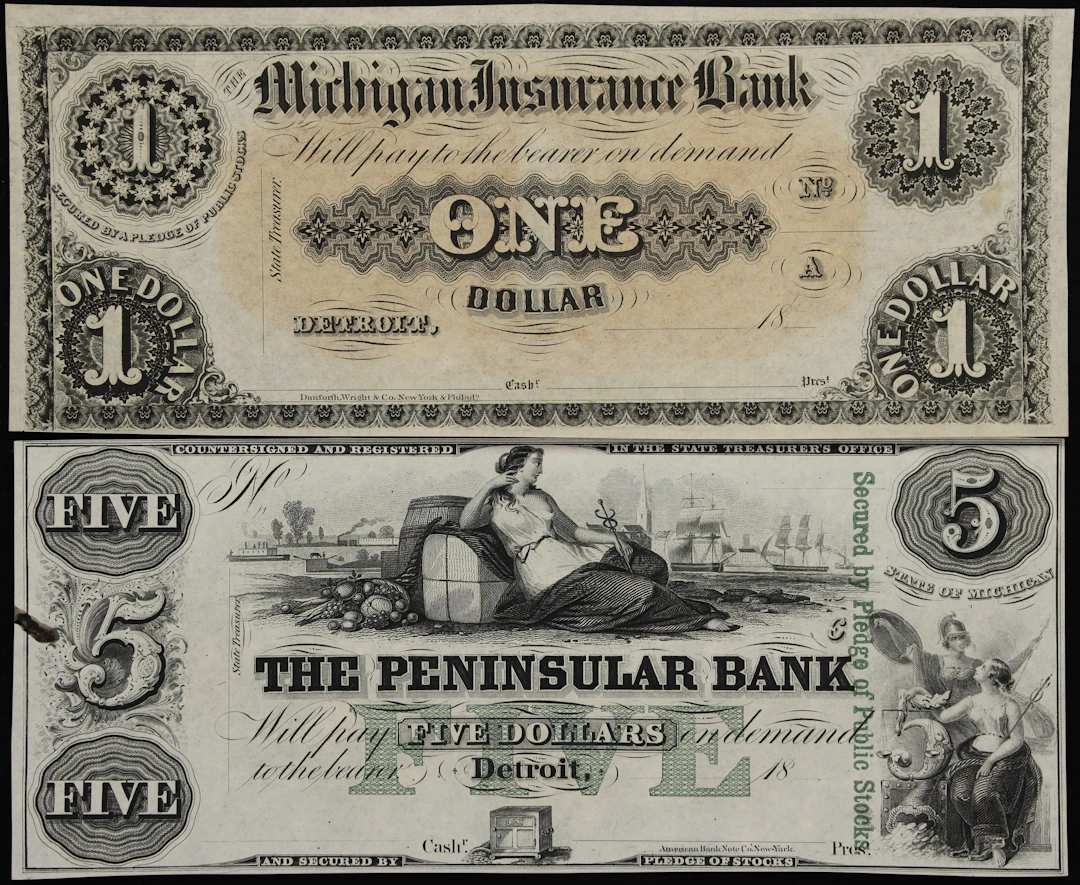Lot of (2) Detroit, Michigan. Michigan Insurance Bank & Peninsular