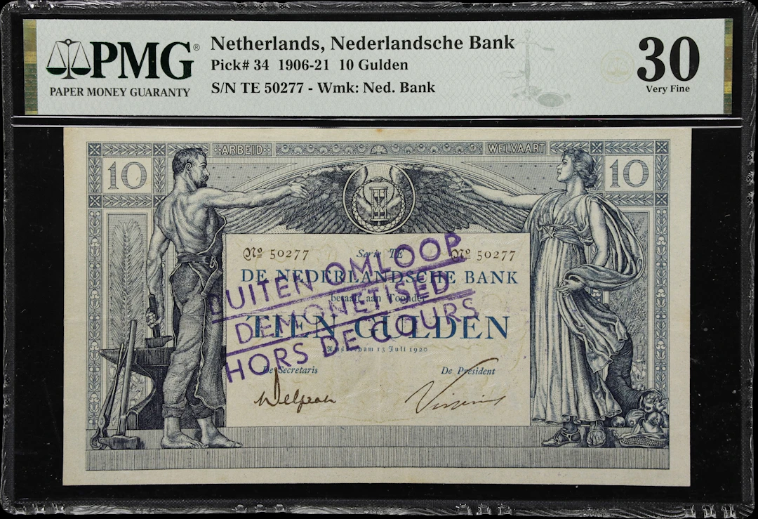 NETHERLANDS. Nederlandsche Bank. 10 Gulden, 13.7.1920. P-34. PMG Very Fine 30.