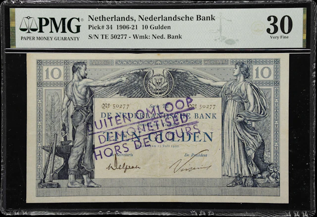 NETHERLANDS. Nederlandsche Bank. 10 Gulden, 13.7.1920. P-34. PMG Very Fine 30.