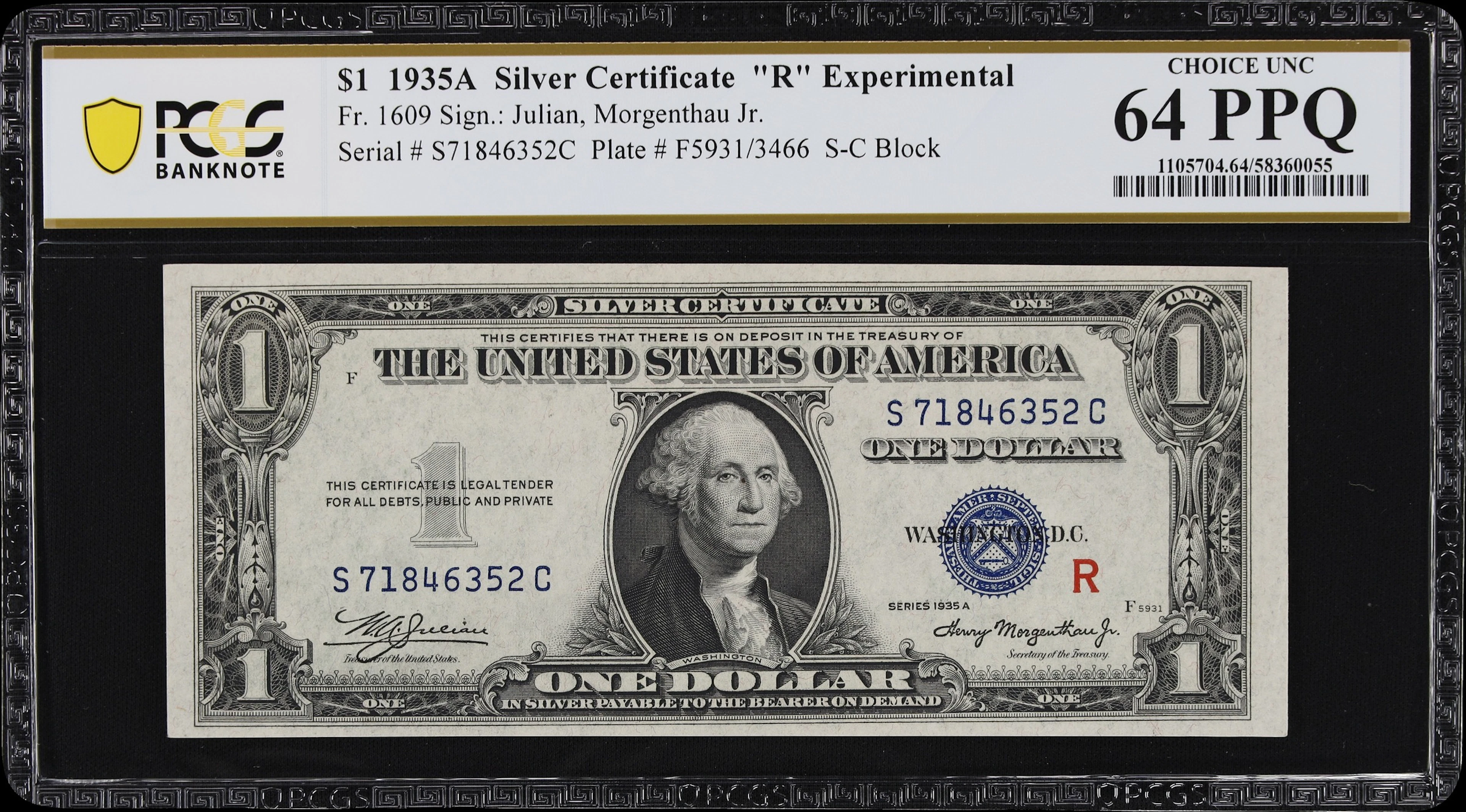 Fr. 1609. 1935A $1 Silver Certificate. (R) Experimental. PCGS Banknote