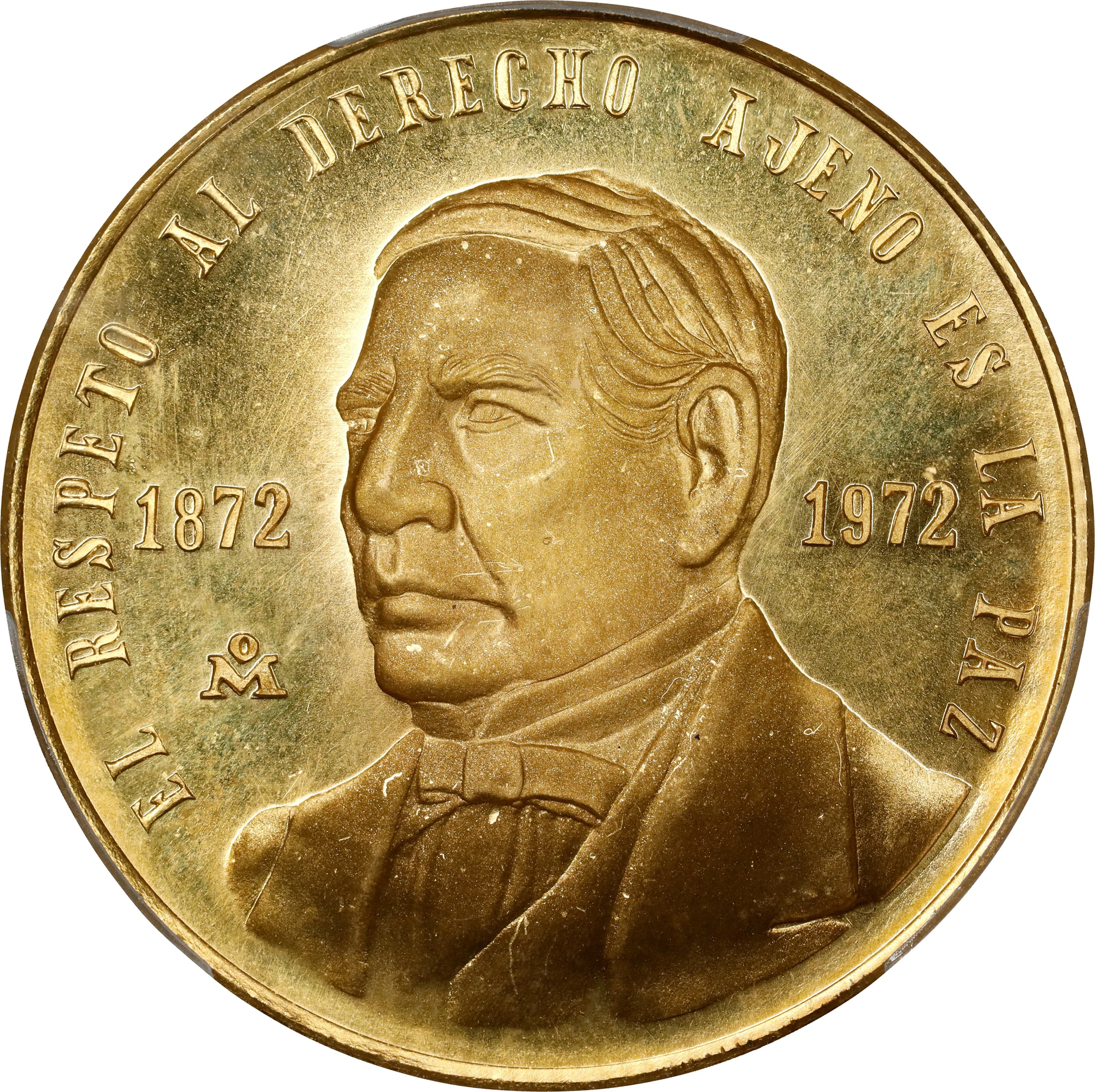 MEXICO. Centennial of the Death of Benito Juarez Gold Medal, 1972-Mo.