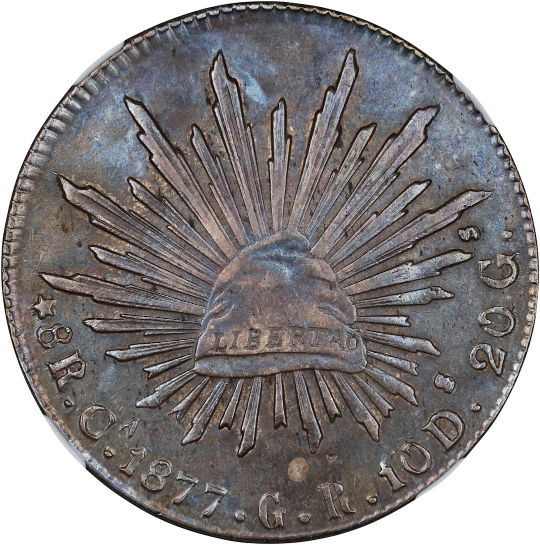MEXICO. 8 Reales, 1877-Ca GR. Chihuahua Mint. NGC AU Details--Cleaned.