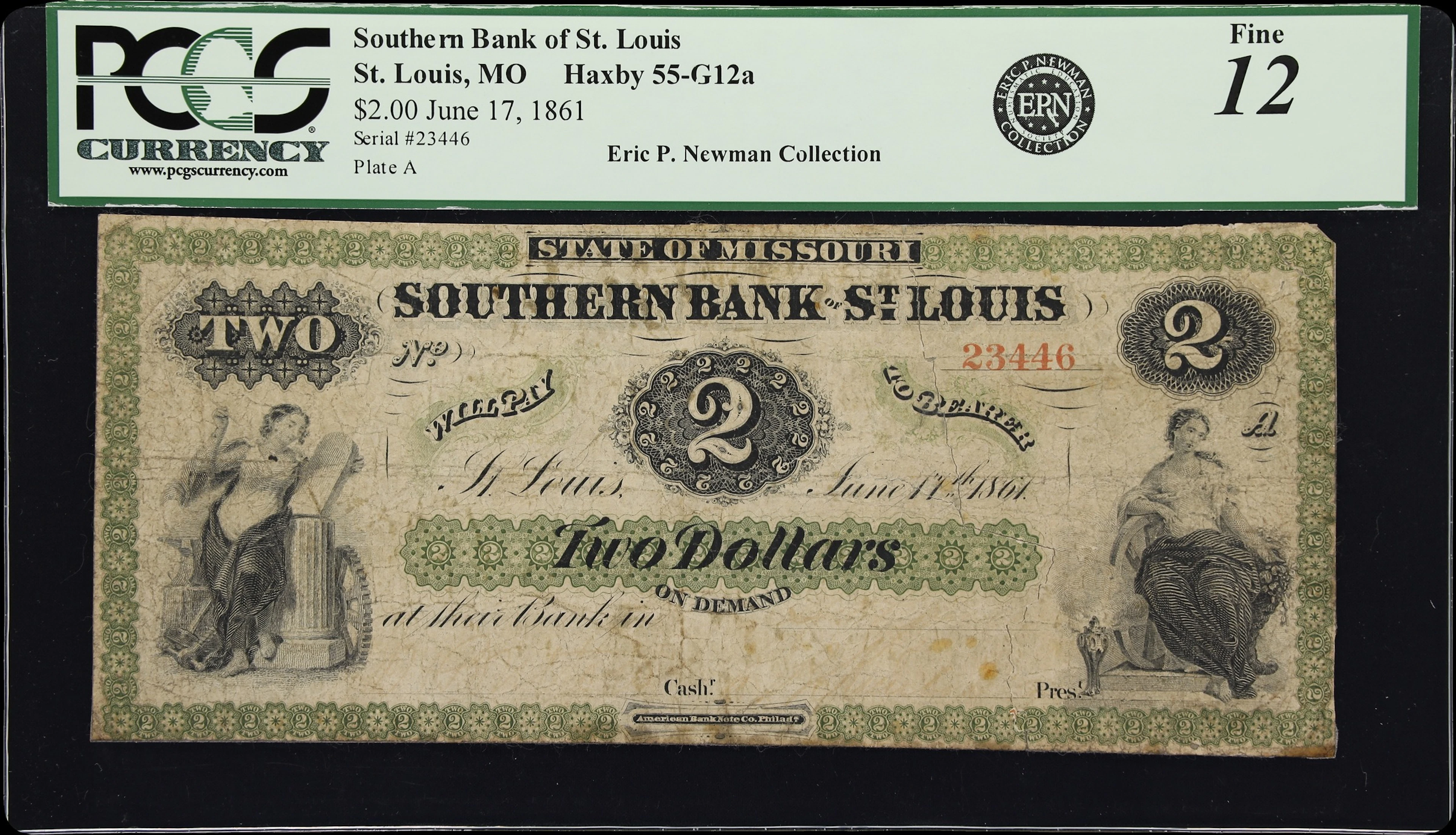 St. Louis, Missouri. Southern Bank of St. Louis. 1861 $2. PCGS Currency