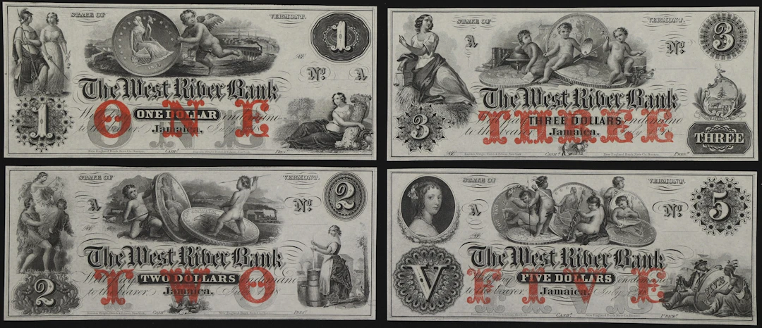 Lot of (4) Jamaica, Vermont. West River Bank. 18xx $1, $2, $3, & $5.