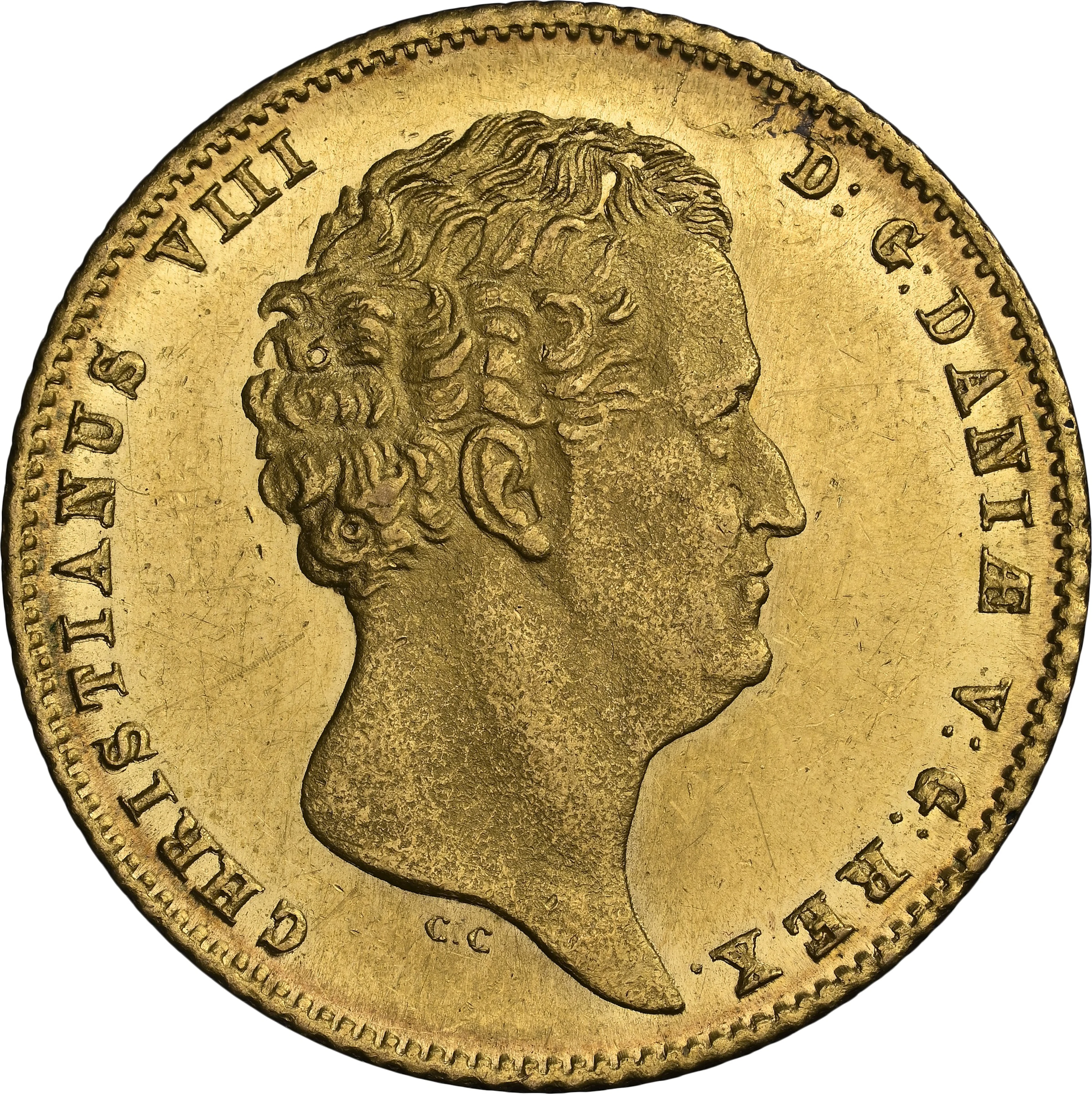 DENMARK. 2 Christian d'or, 1845. Altona Mint. Christian VIII. NGC MS-64.