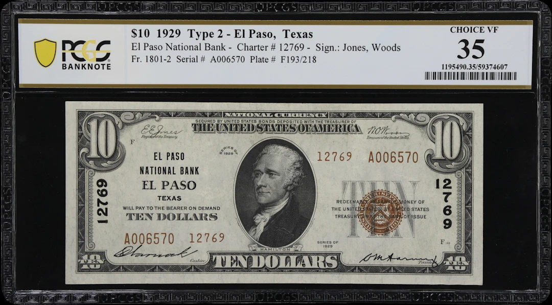 El Paso, Texas. $10 1929 Ty. 2. Fr. 1801-2. El Paso NB. Charter #12769.