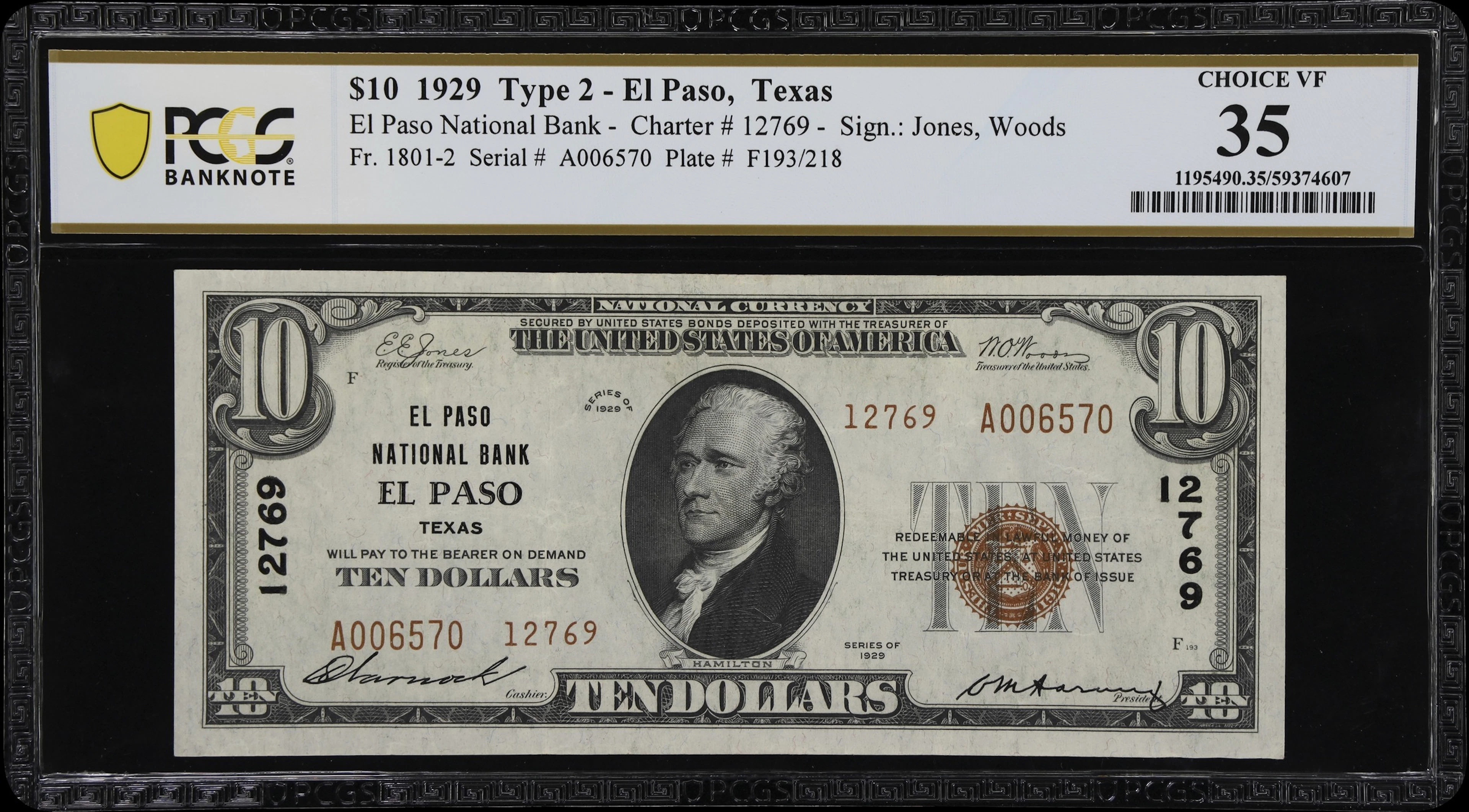 El Paso, Texas. $10 1929 Ty. 2. Fr. 1801-2. El Paso NB. Charter #12769.