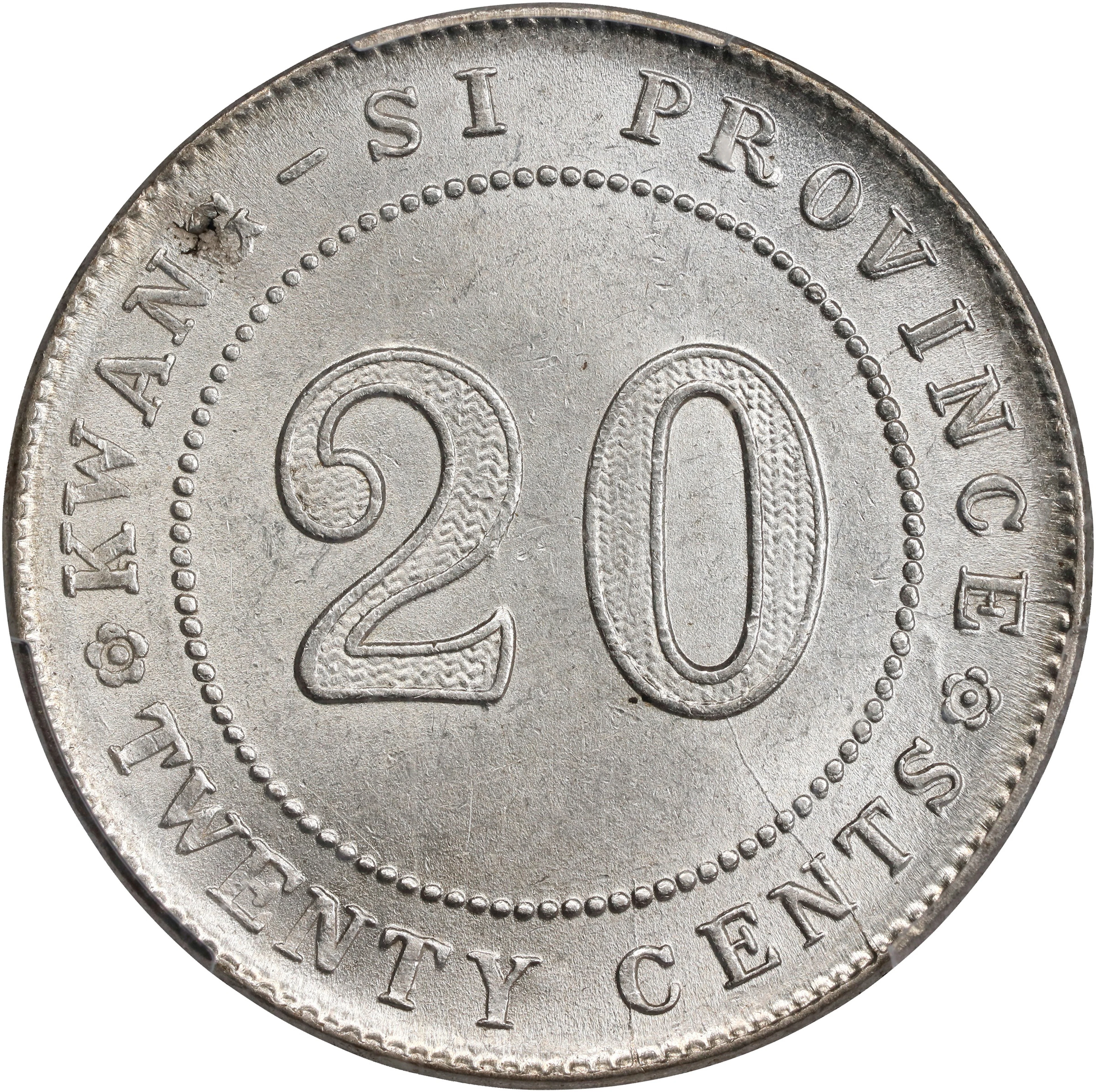 (t) CHINA. Kwangsi. 20 Cents, Year 13 (1924). Kwangsi Mint. PCGS MS-62.