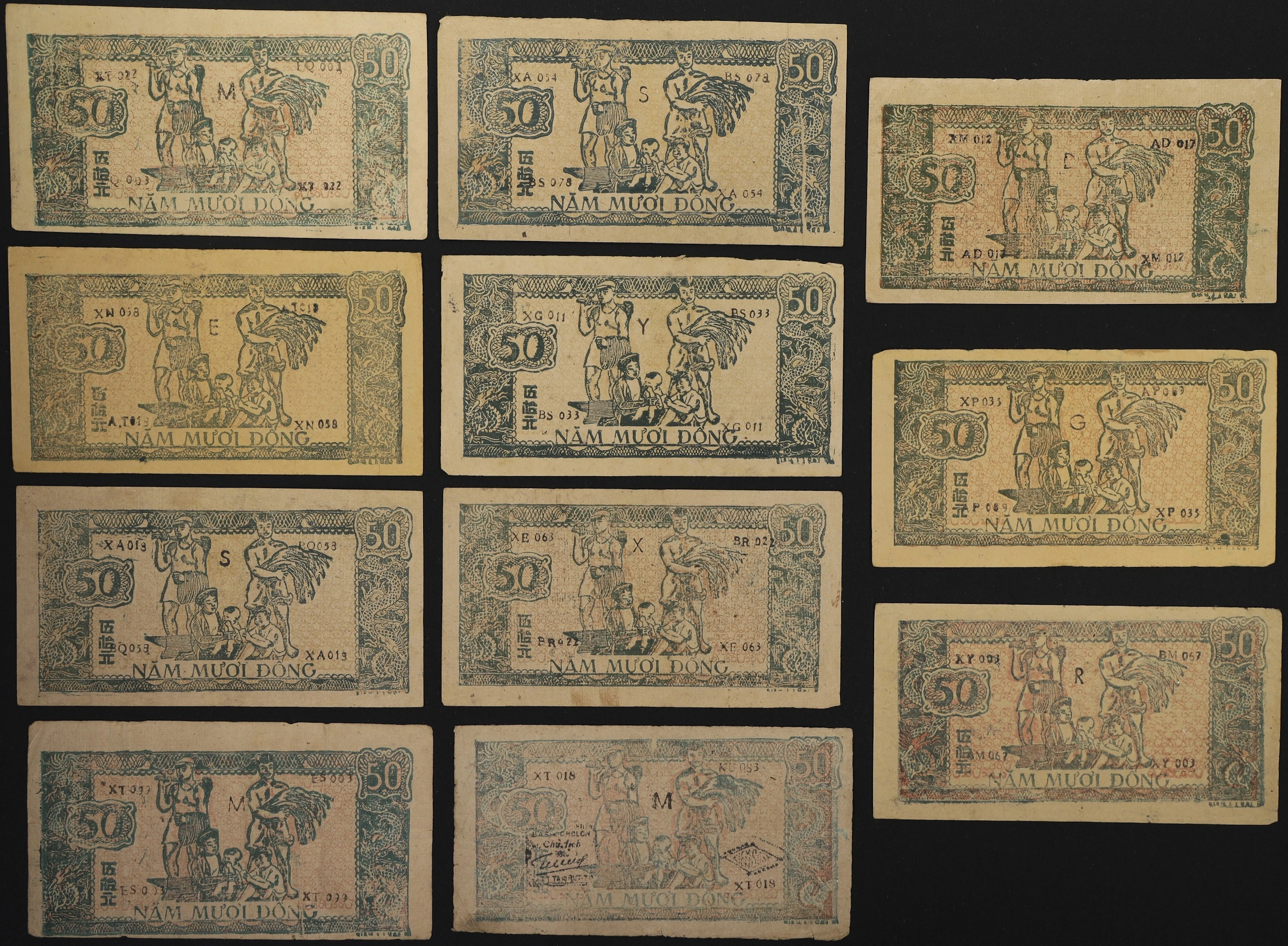VIETNAM. Lot of (11). Viet-Nam Dan-Chu Cong-Hoa. 50 Dong, ND (1948).