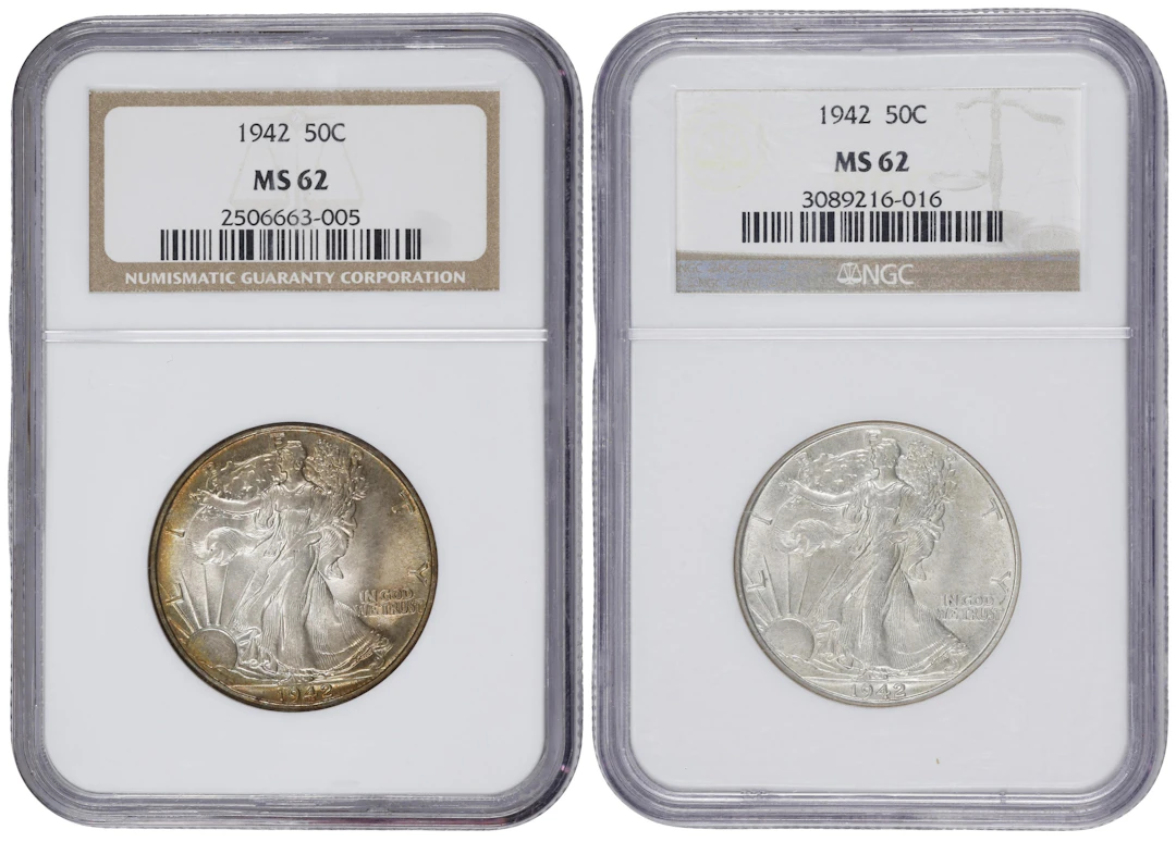 Lot of (2) 1942 Walking Liberty Half Dollars. MS-62 (NGC).