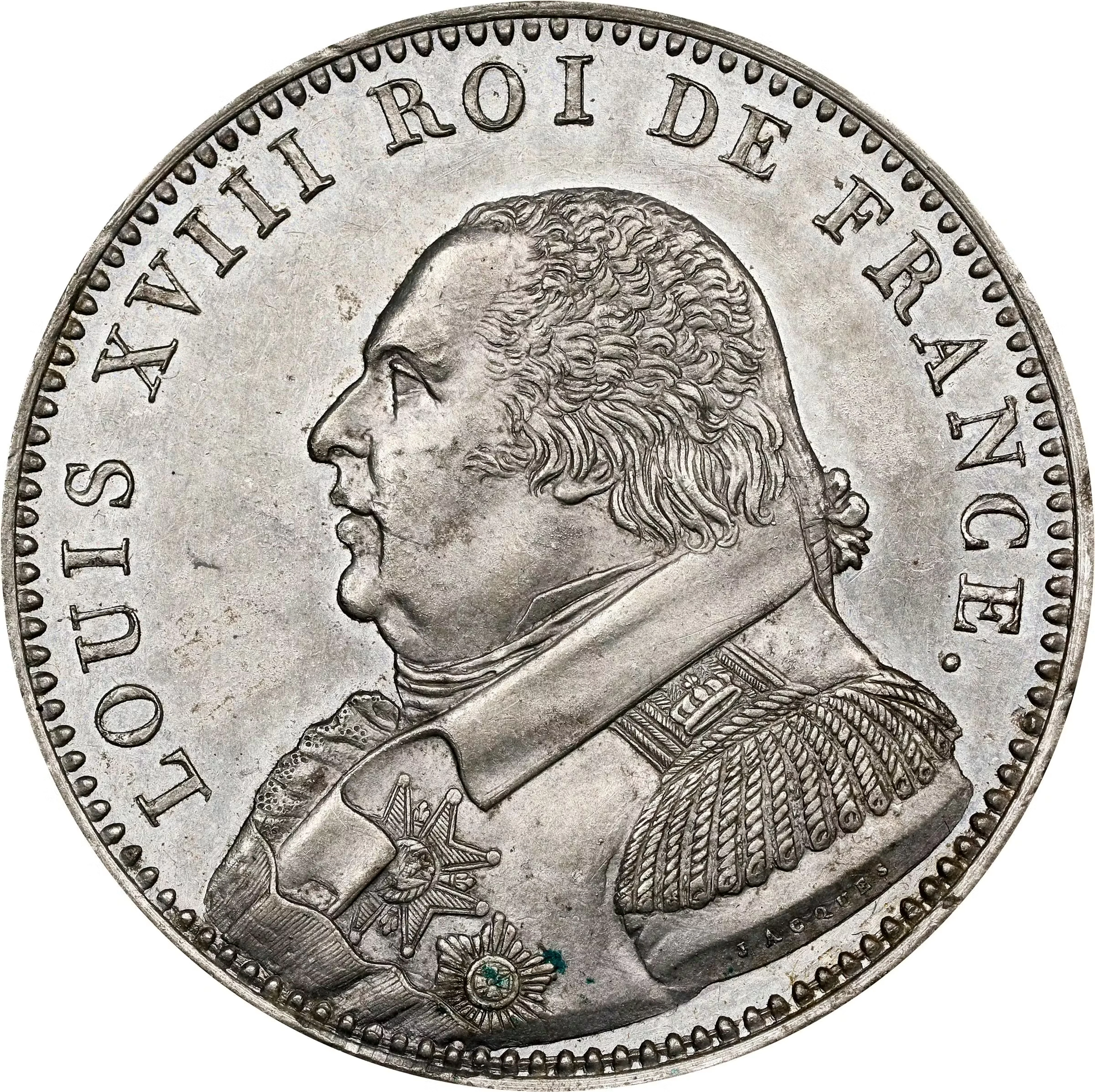 FRANCE. Kingdom (First Restoration). Tin 5 Francs Essai (Pattern)