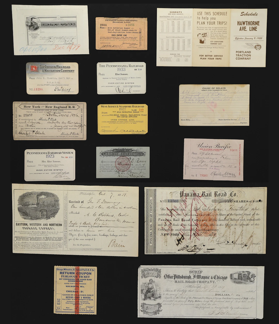 Lot of (15) Mixed Railroad-Related Ephemera.