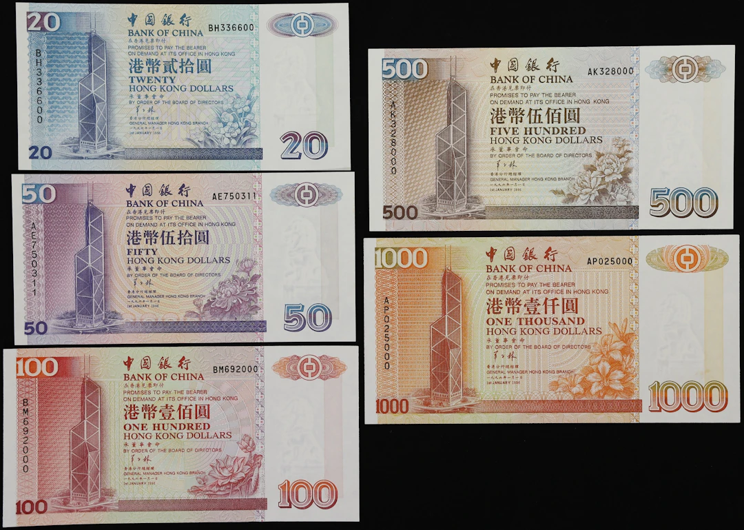 HONG KONG (SAR). Lot of (5). Bank of China. 20 to 1000 Dollars, 1.1.1996.