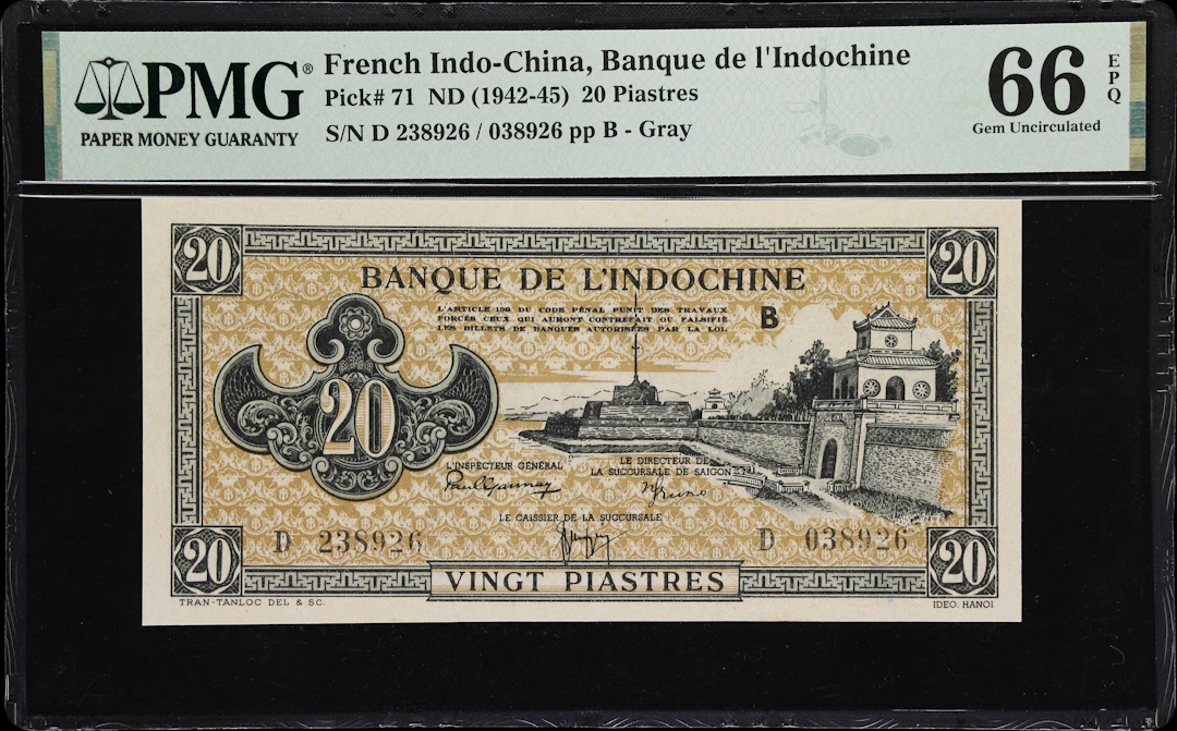 FRENCH INDO-CHINA. Banque de l'Indochine. 20 Piastres, ND (1942-45).