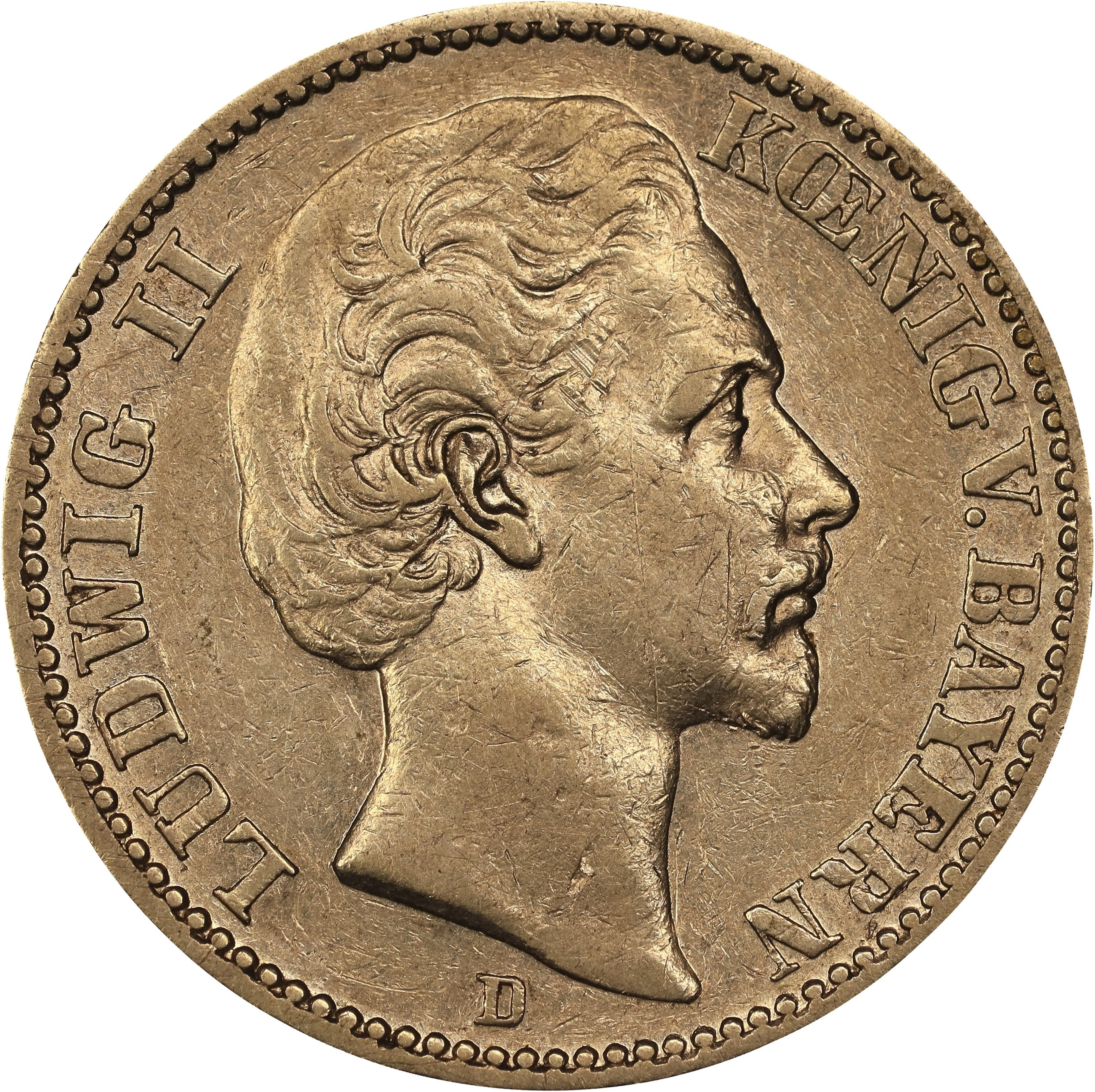 (0.23 oz, 7.154 g AGW). German States. Bavaria. 1873 Gold 20 Mark.
