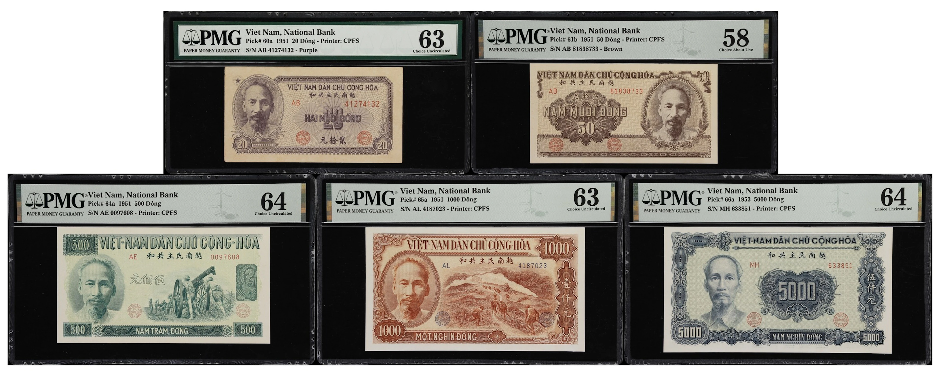 VIETNAM. Lot of (5). National Bank of Vietnam. 20, 50, 500, 1000