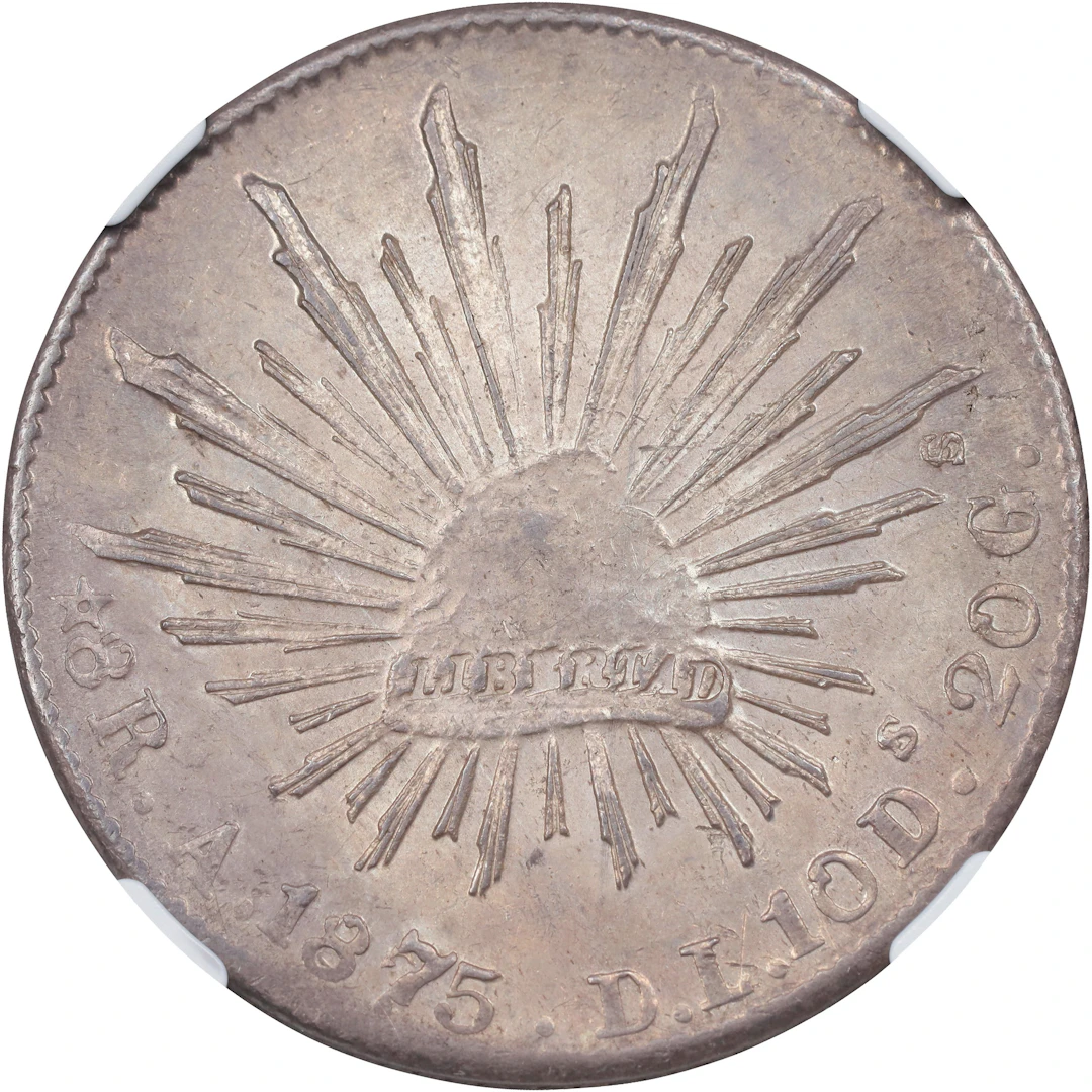 MEXICO. 8 Reales, 1875-A DL. Alamos Mint. NGC MS-62.