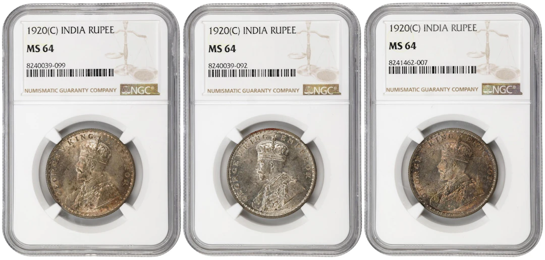 INDIA. Trio of Rupees (3 Pieces), 1920-(C). Calcutta Mint. George