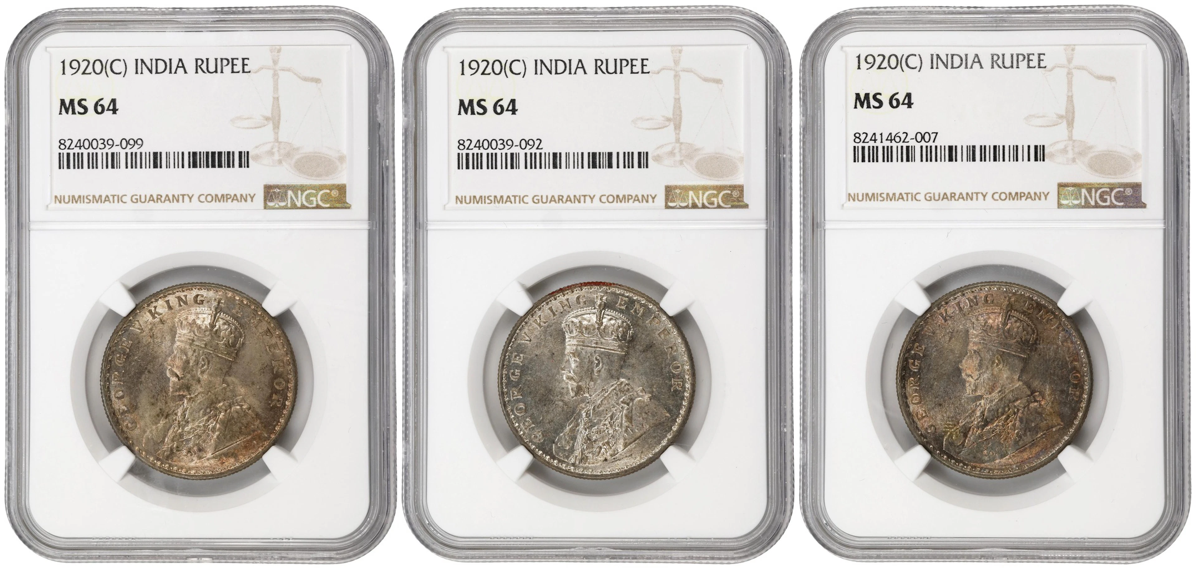 INDIA. Trio of Rupees (3 Pieces), 1920-(C). Calcutta Mint. George