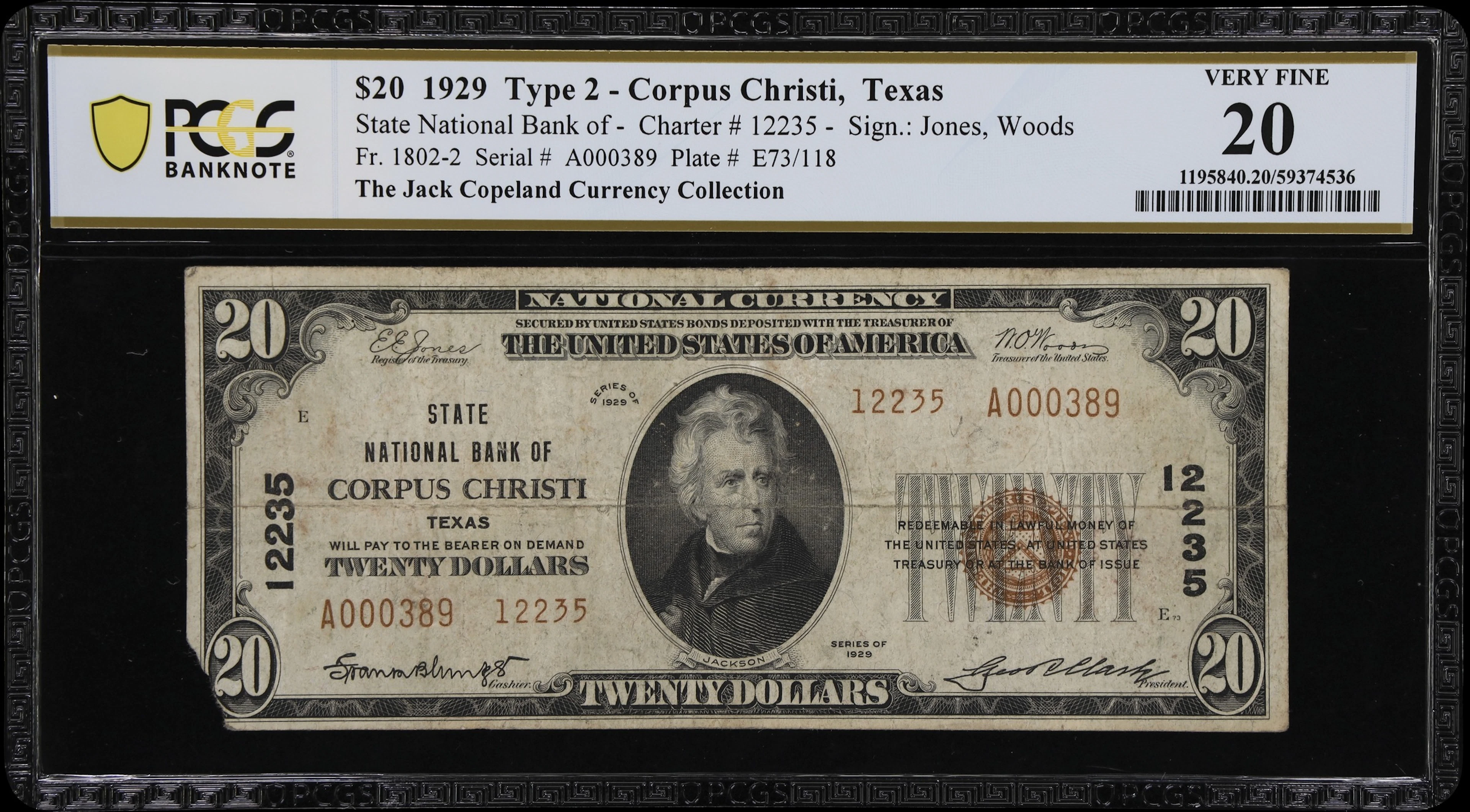 Corpus Christi, Texas. $20 1929 Ty. 2. Fr. 1802-2. State NB. Charter