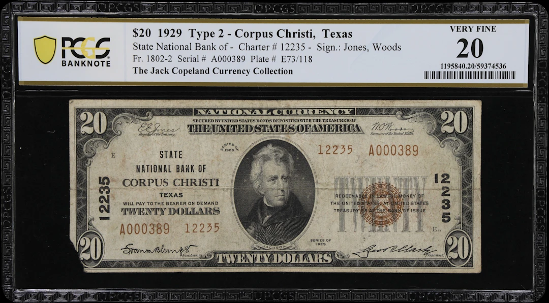 Corpus Christi, Texas. $20 1929 Ty. 2. Fr. 1802-2. State NB. Charter
